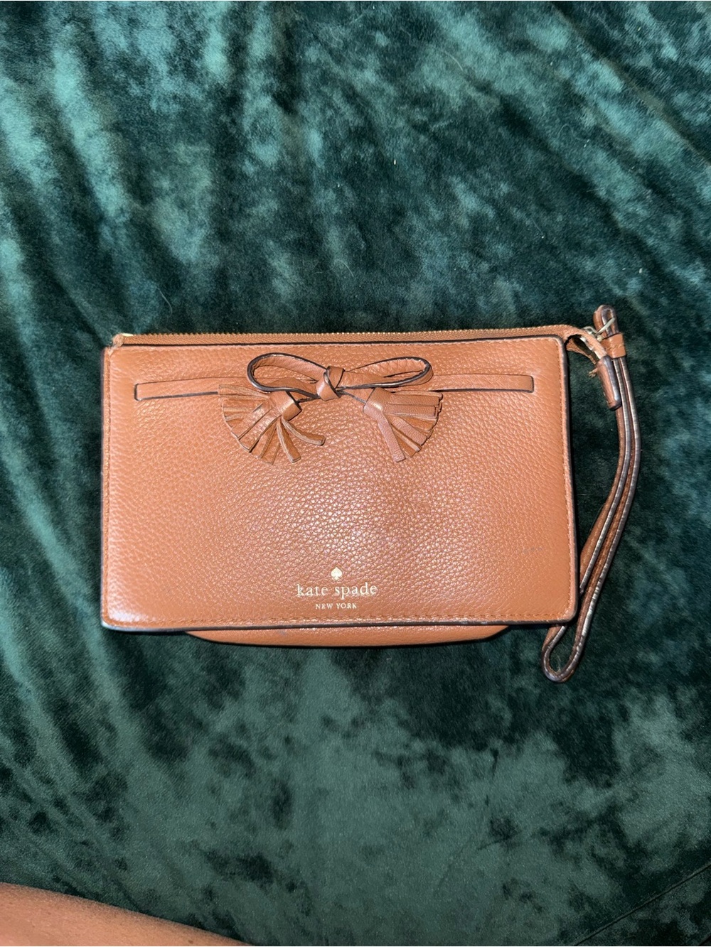 kate spade Brown Leather Wristlet with Bow Accent